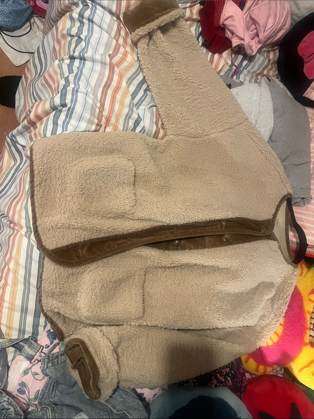 Wallflower Beige Sherpa Jacket with Corduroy Trim